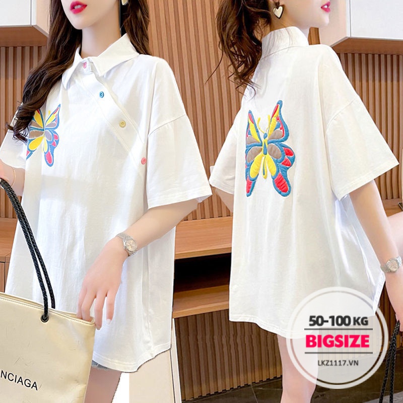 Áo thun polo Bigsize Áo phông nữ form rộng tay ngắn cổ bẻ mùa hè Phong cách Hàn Quốc Thời Trang tiểu thư cá tính xinh đẹp cho người mập béo