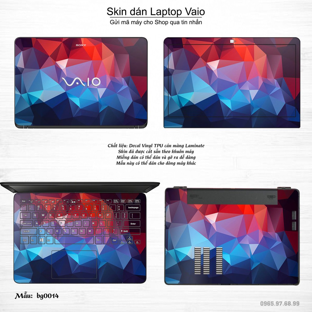 Skin dán Laptop Sony Vaio in hình Vân kim cương (inbox mã máy cho Shop)