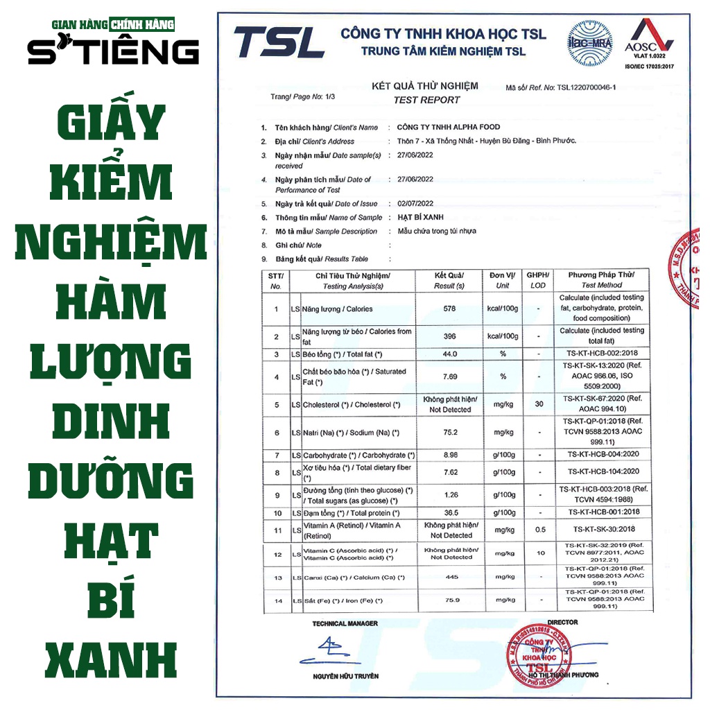 Nhân Hạt Bí Xanh Ấn Độ Tách Vỏ STIENG