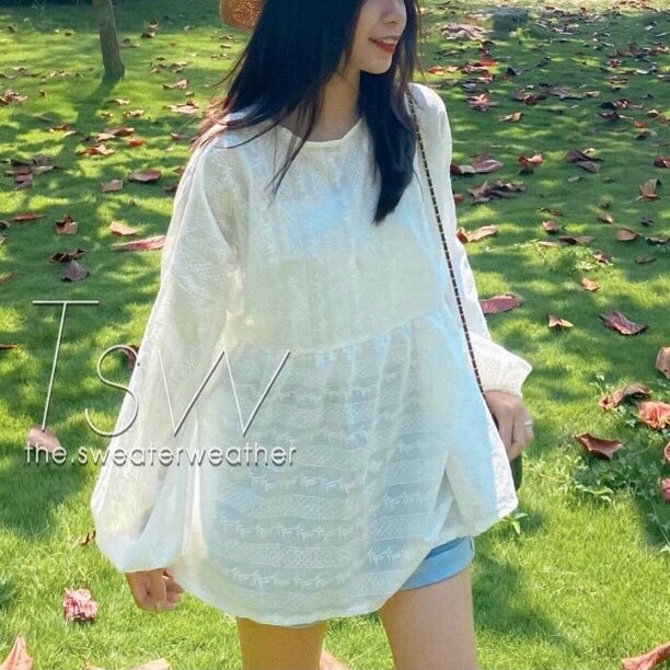 ÁO BABYDOLL BO EO TAY BỒNG TRẮNG - AO0657