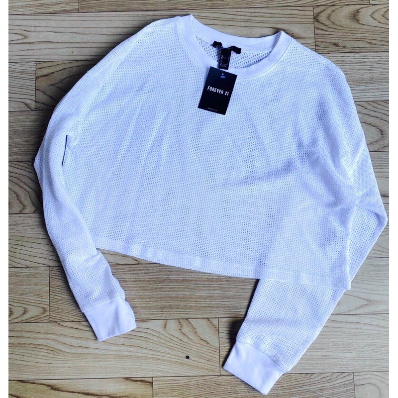 Áo croptop dài tay lưới trắng nhỏ vnxk
