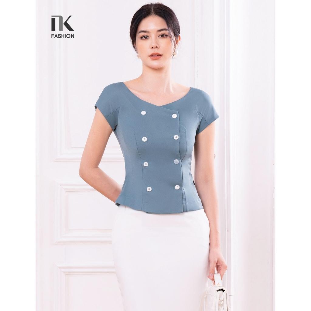 Áo Sơ Mi Nữ NK Fashion Thiết Kế Giao Cúc Vai Chờm Hiện Đại, Chất Liệu Nhập Hàn Cao Cấp NKSM2203002