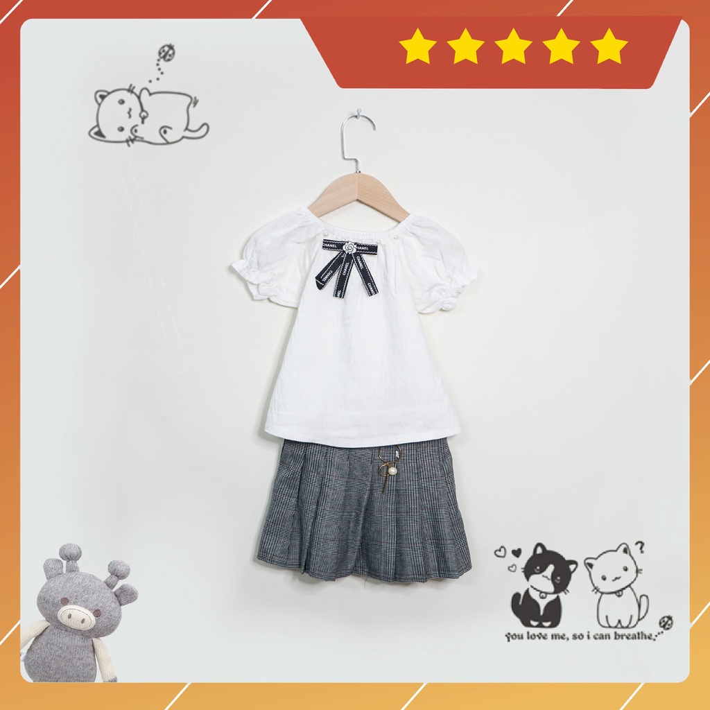 Set áo váy bé gái mùa hè đáng yêu - Áo bé gái cotton giấy mềm mại - Chân váy xếp lý màu xám
