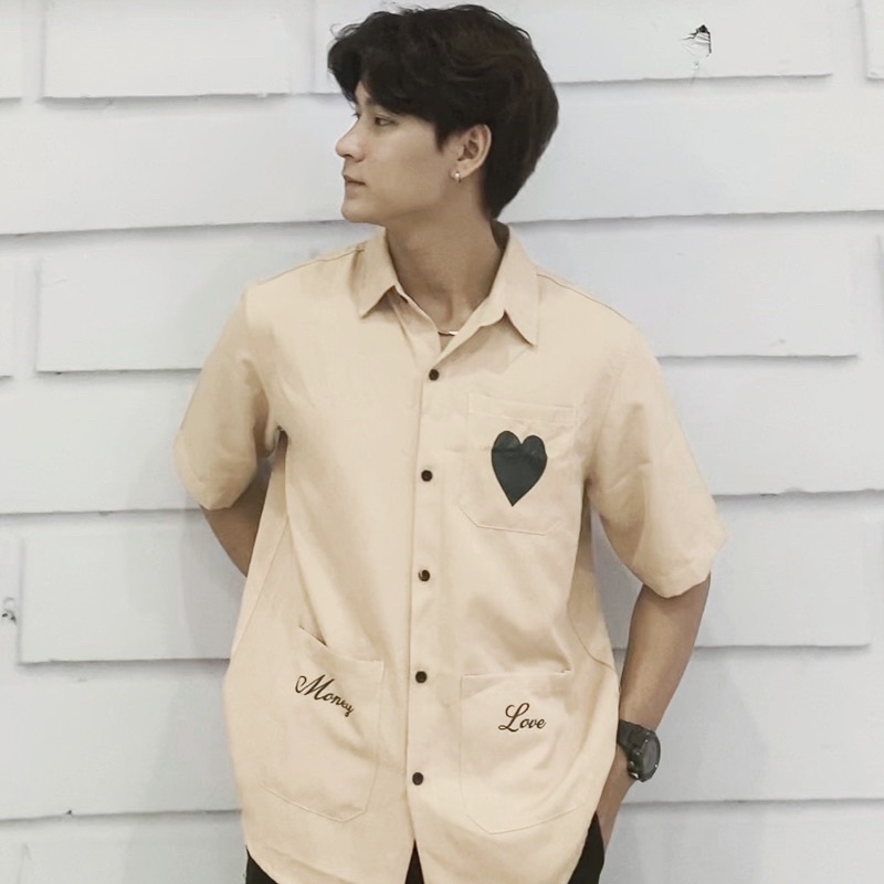 Áo Sơ Mi Tay Lỡ Unisex Phối 3 túi in Hình chất vải dày đẹp Mr Smile 99 Shop