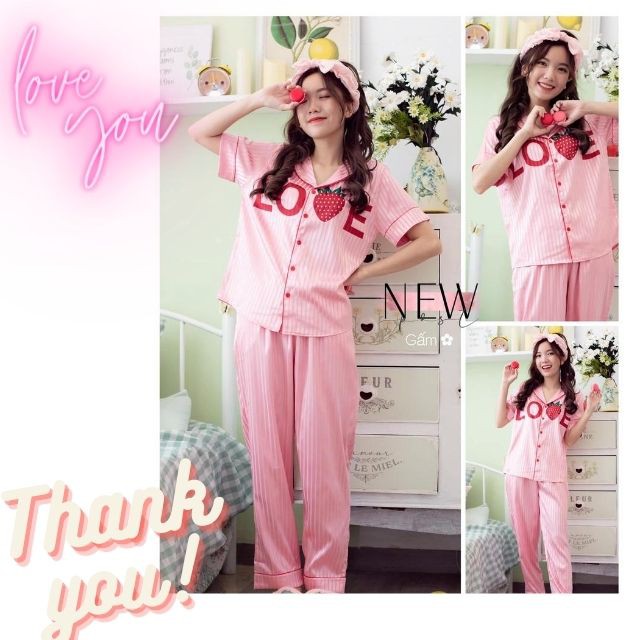 [ Gấm Loại 1] Bộ Đồ Ngủ Nữ Gấm Thời Trang Love-Dâu,Hàng May  Kĩ Mềm Mại-Mát Tay-Không Nhăn | BigBuy360 - bigbuy360.vn