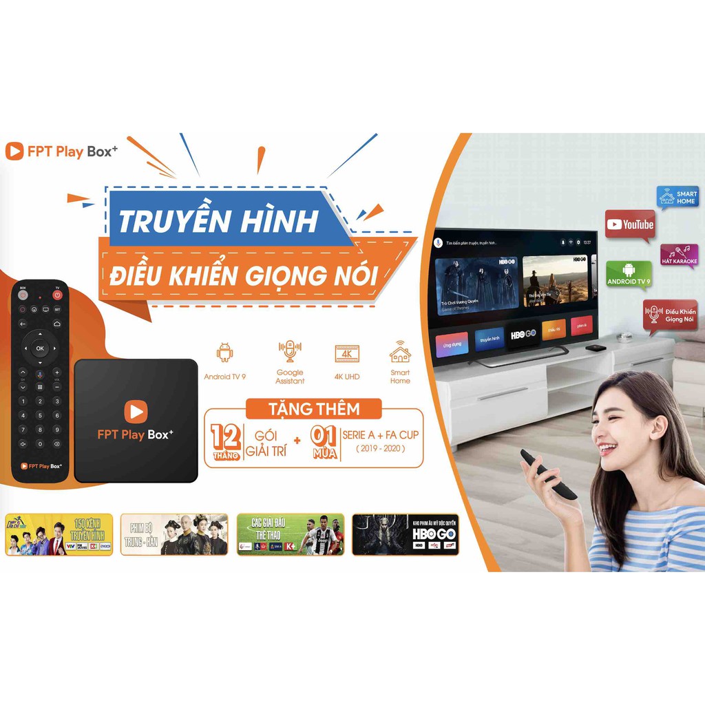 Đầu thu kỹ thuật số FPT Play Box+ 2020 2021 - Tivi Box - Hệ điều hành AndroidTV 10 - Tặng quà