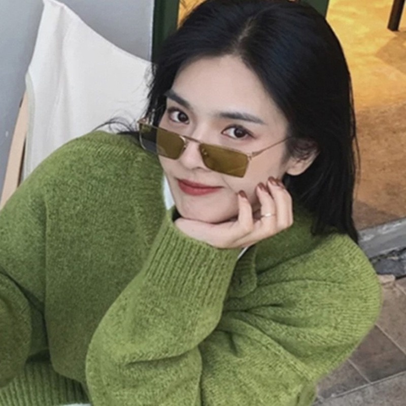 (AIMURUSI) COD Kính Mát Gọng Vuông Kim Loại Xanh Lá Phong Cách Hàn Quốc Mới