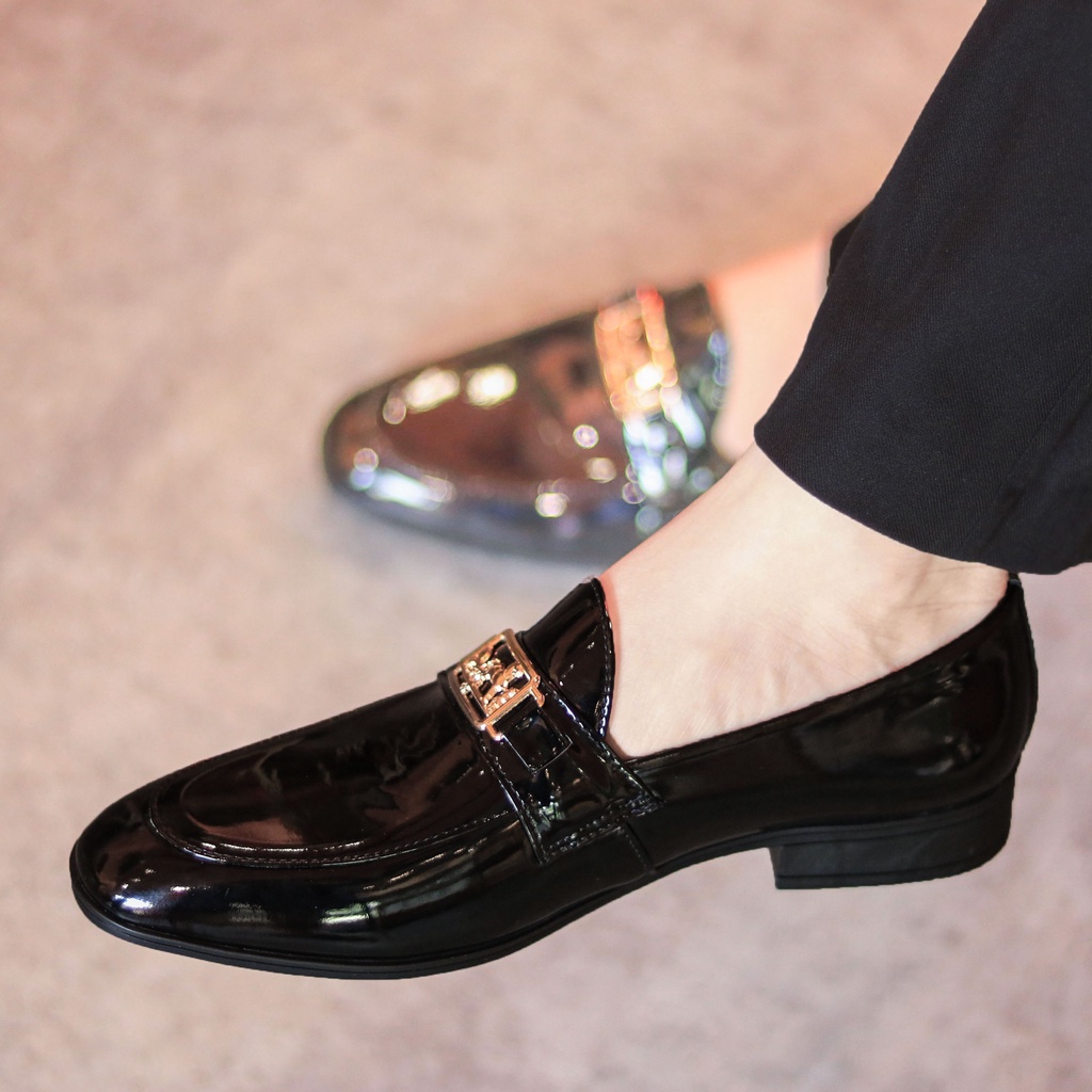 Giày Lười Nam  da bóng kết hợp đai con ngựa bắt mắt mã V02