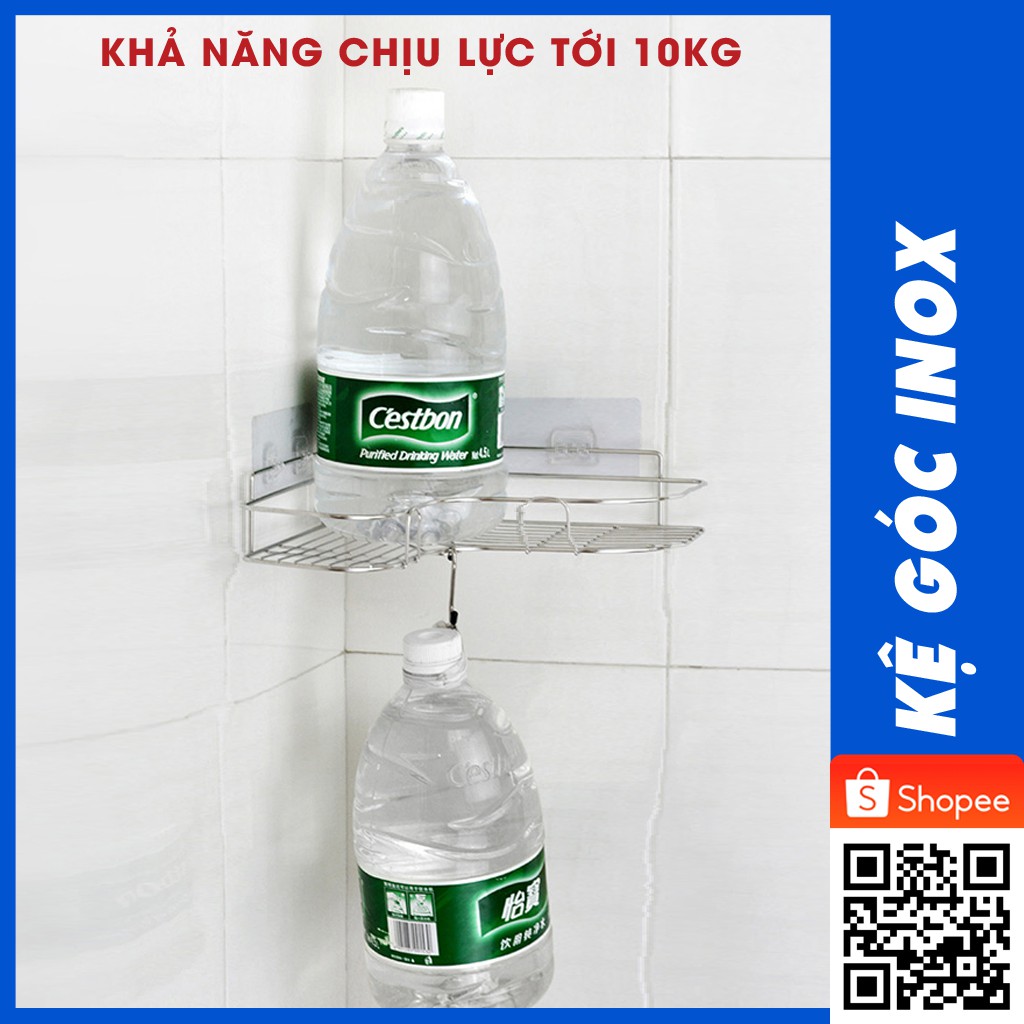 Kệ góc nhà tắm để đồ dán tường, kệ nhà bếp tam giác inox chịu lực 10kg