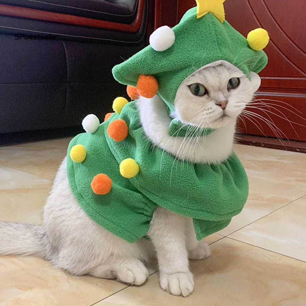 Set Đồ 2 Món Có Áo Choàng Mùa Đông Mềm Mại In Họa Tiết Cây Thông Noel Cho Thú Cưng