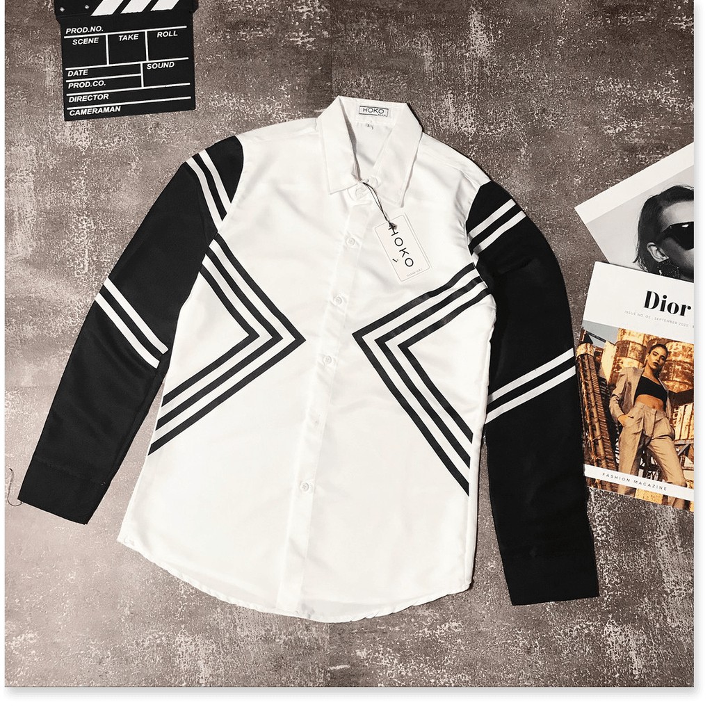 Áo sơ mi tay dài phối sọc đen cực chất , siêu đẹp cho anh em KOKO MI STORE