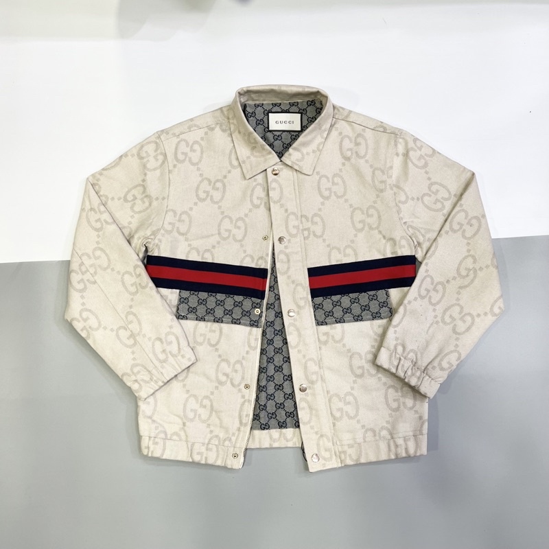 Áo khoác bò gucci phối viền ngực cao cấp, áo khoác nam phong cách thời trang 6845