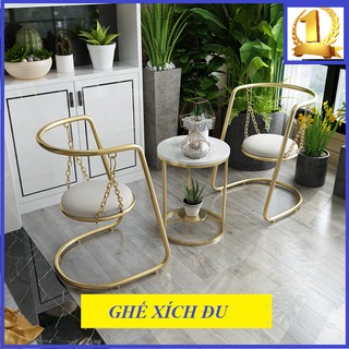 Bộ bàn ghế xích đu, bàn trà ban công, ghế xích đu cafe cá tính cao cấp khung thép không gỉ