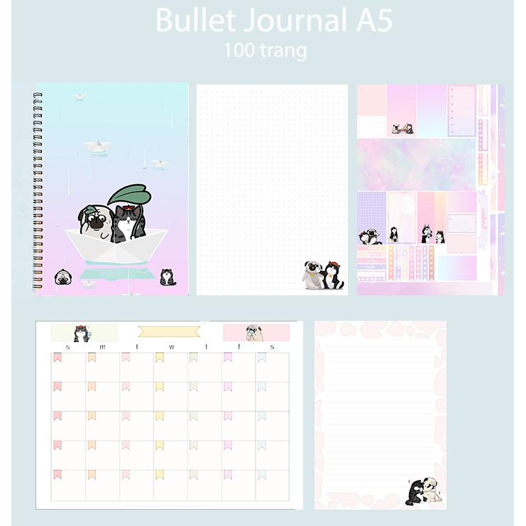 Sổ bullet journal hoàng thượng mèo SBJ11 A5 100 trang 160gsm chấm kẻ ngang monthly planner  Sổ tay vẽ chì Sketchbook