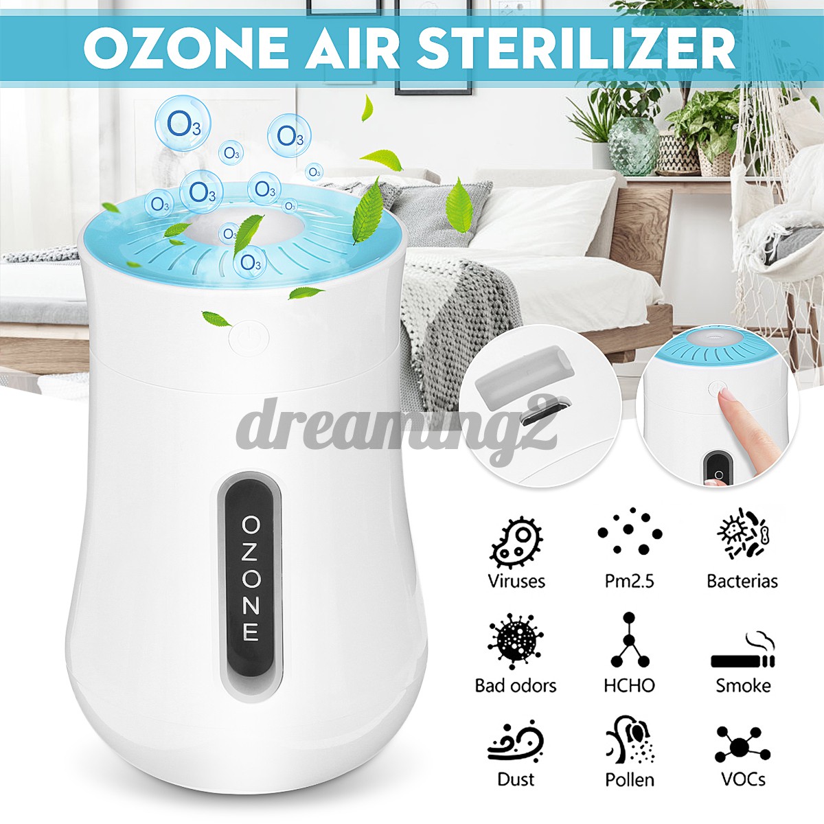 Portable Mini Ozone Generator Deodorizer Air Purifier USB Fridge Home Bedroom