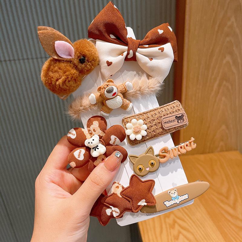 Bộ 8,9 kẹp tóc hình hoạt họa nhồi bông phong cách Hàn Quốc xinh xắn tone nâu hot Giá Rẻ