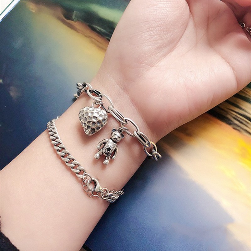 [Freesize] Lắc Tay/ Vòng Tay Nam/ Nữ Hợp Kim Cao Cấp ERASHOP 077942 - Dây Xích Gấu Dâu Cá Tính, Cool Ngầu, Siêu Rẻ Đẹp