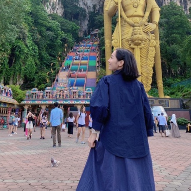 Sơ mi tay bồng xanh than