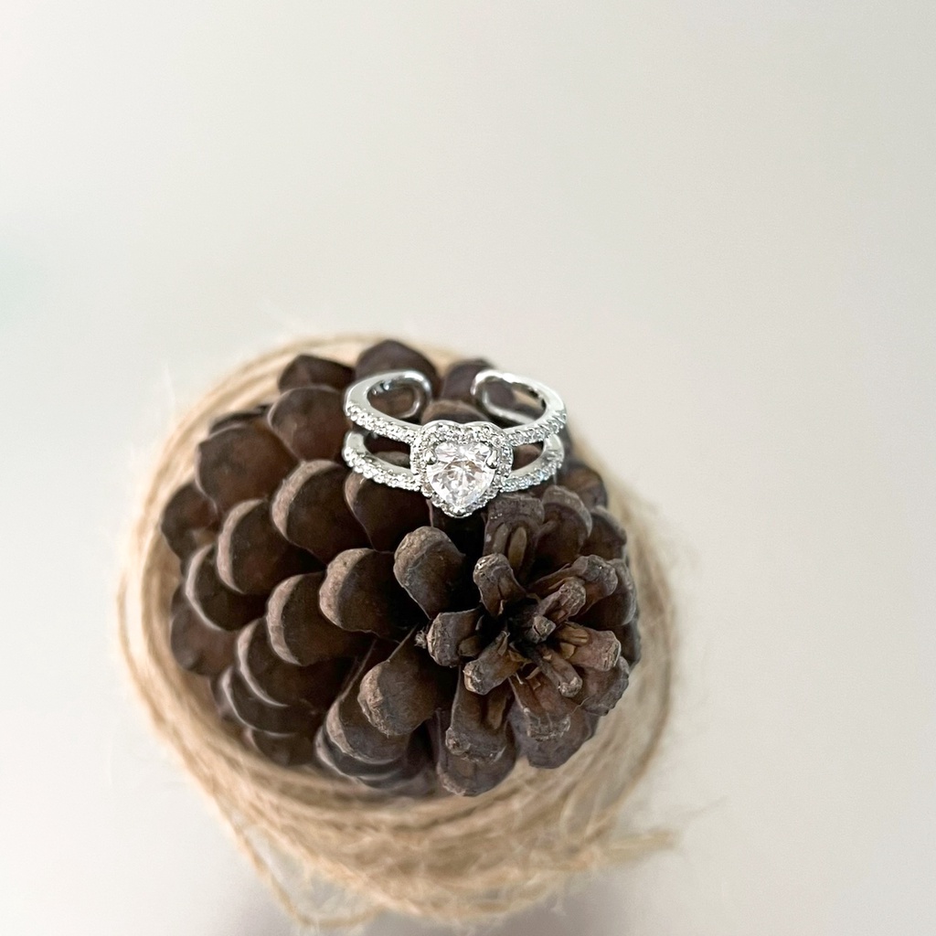 Nhẫn nữ mặt đính đá trái tim, nhẫn mạ bạc không phai màu han rỉ khi sử dụng, Lemi accessories