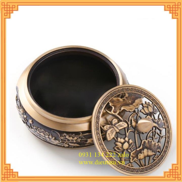 Bộ lư đồng sen khắc có đế đôn đồng - lư đồng đúc dày dặn nặng