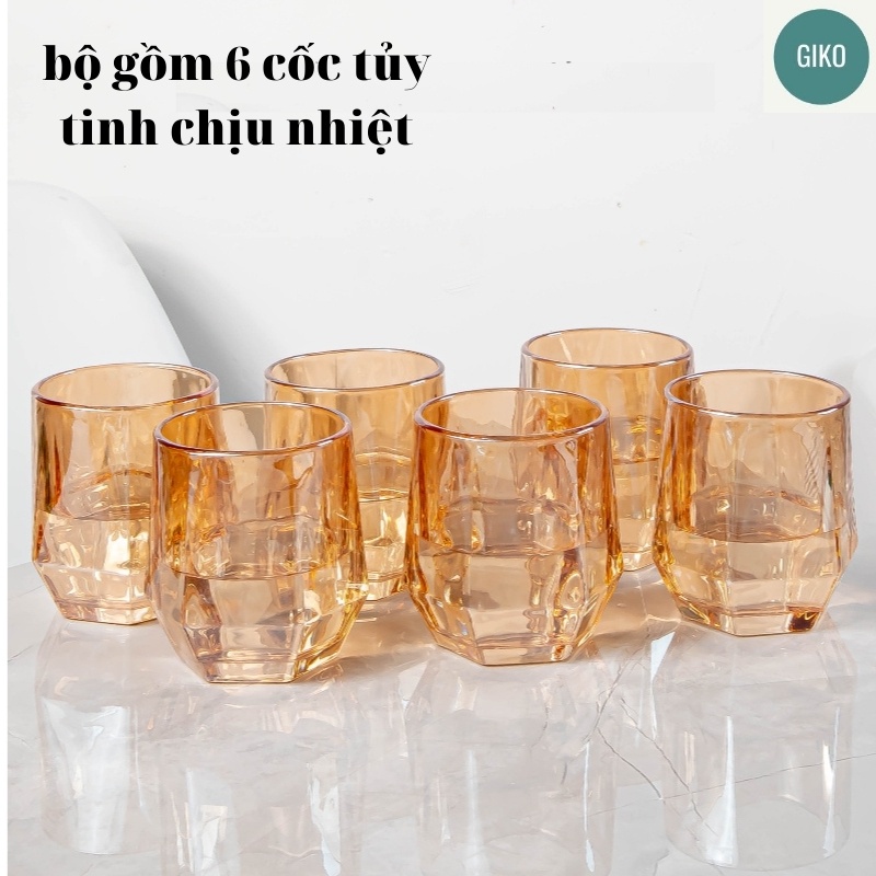 Bộ bình 4 cốc thủy tinh đựng nước chịu nhiệt lực cao cấp bình pha trà ánh vàng ấm đun nước trong suốt GIKO loại 1