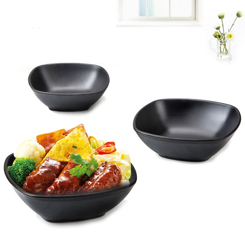 Chén bát đựng món khai vị màu nhựa melamine đen cao cấp cách điệu