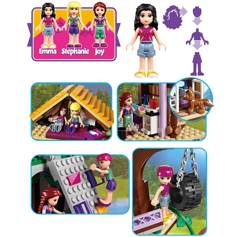 (sẵn hàng hộp to) Đồ chơi xếp hình lego friends bé trai bé gái biệt thự trong rừng có cầu trượt vui chơi cắm trại SX3019