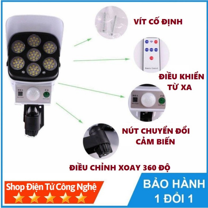 Đèn năng lượng mặt trời, cảm biến chuyển động cách 5m, 77LED