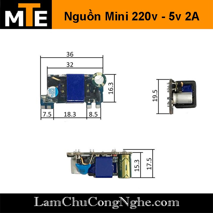 Mạch nguồn siêu mini 220V - 5V 2A 1 hàng chân - Module nguồn hạ áp cực nhỏ gọn thích hợp cho các dự án IOT