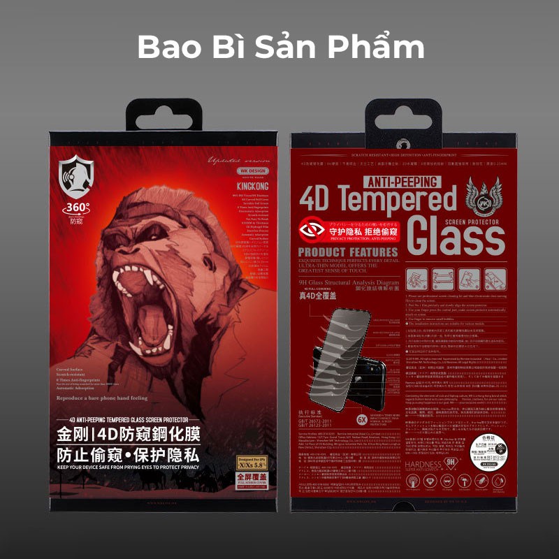 Kính Cường Lực Chống Nhìn Trộm WK 4D KINGKONG cho iP 7 8 X XR XS 11 12 13 14 Pro Max - Minh An Saigon