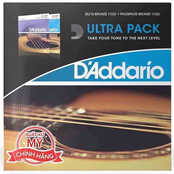 Combo 2 bộ dây đàn acoustic guitar D'addario EZ910 EJ26 Mỹ