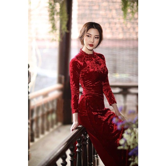 Bộ áo dài nhung nhám- kèm quần