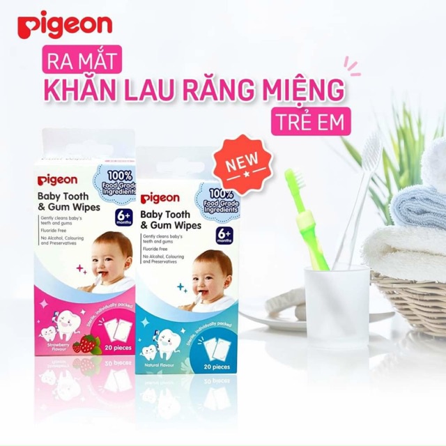 Giấy lau răng Pigeon, khăn lau răng cho bé hộp 42 miếng