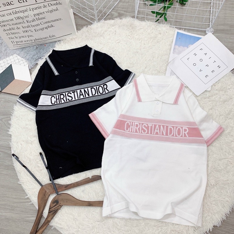 Áo len kim Dior cổ trụ