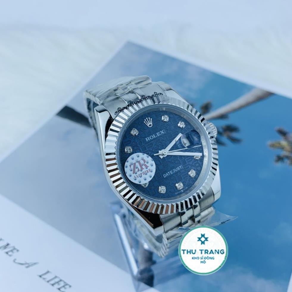 Đồng hồ Nam Rolex -đồng hồ cơ Automatic máy nhật classic mặt XANH 3D viền trắng size 40mm