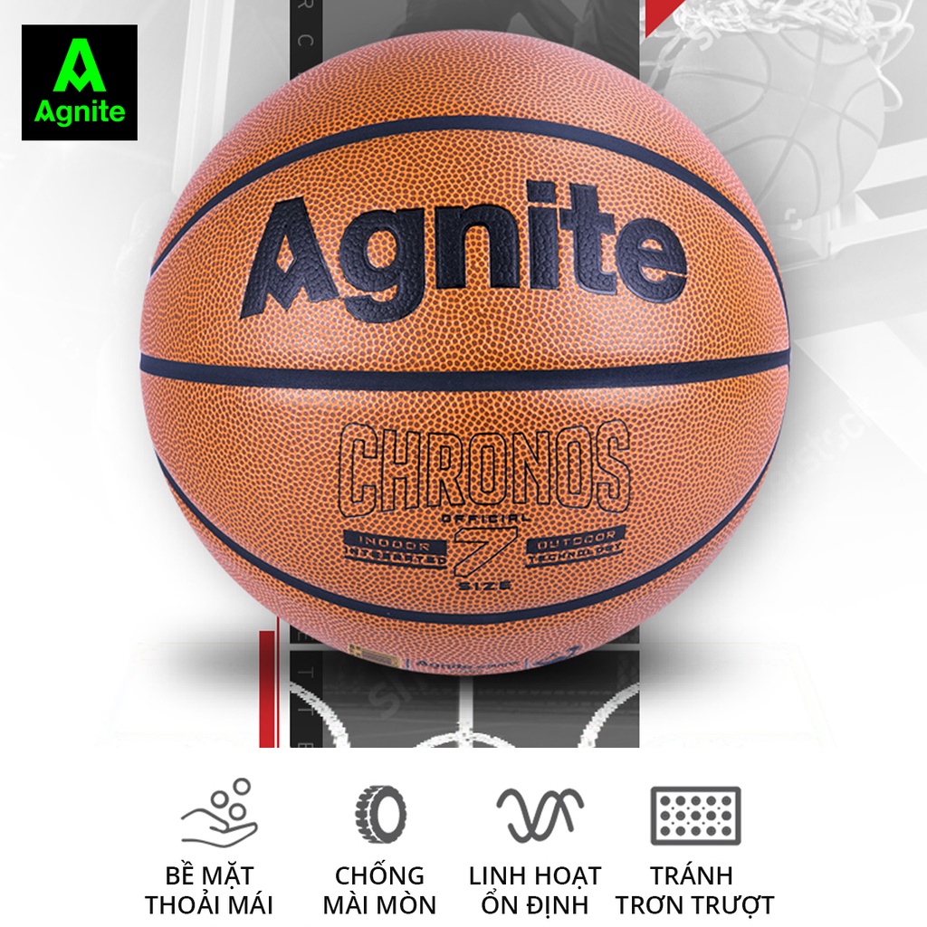 Quả bóng rổ Agnite cao cấp, tặng kèm kim bơm và túi đựng, da PU bền, đẹp, chống bẩn, hàng chuẩn chính hãng - F1165