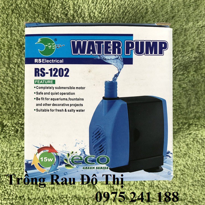 Máy bơm bể cá RS-1202 hàng tốt, 15W, đẩy cao tối đa 1.8m