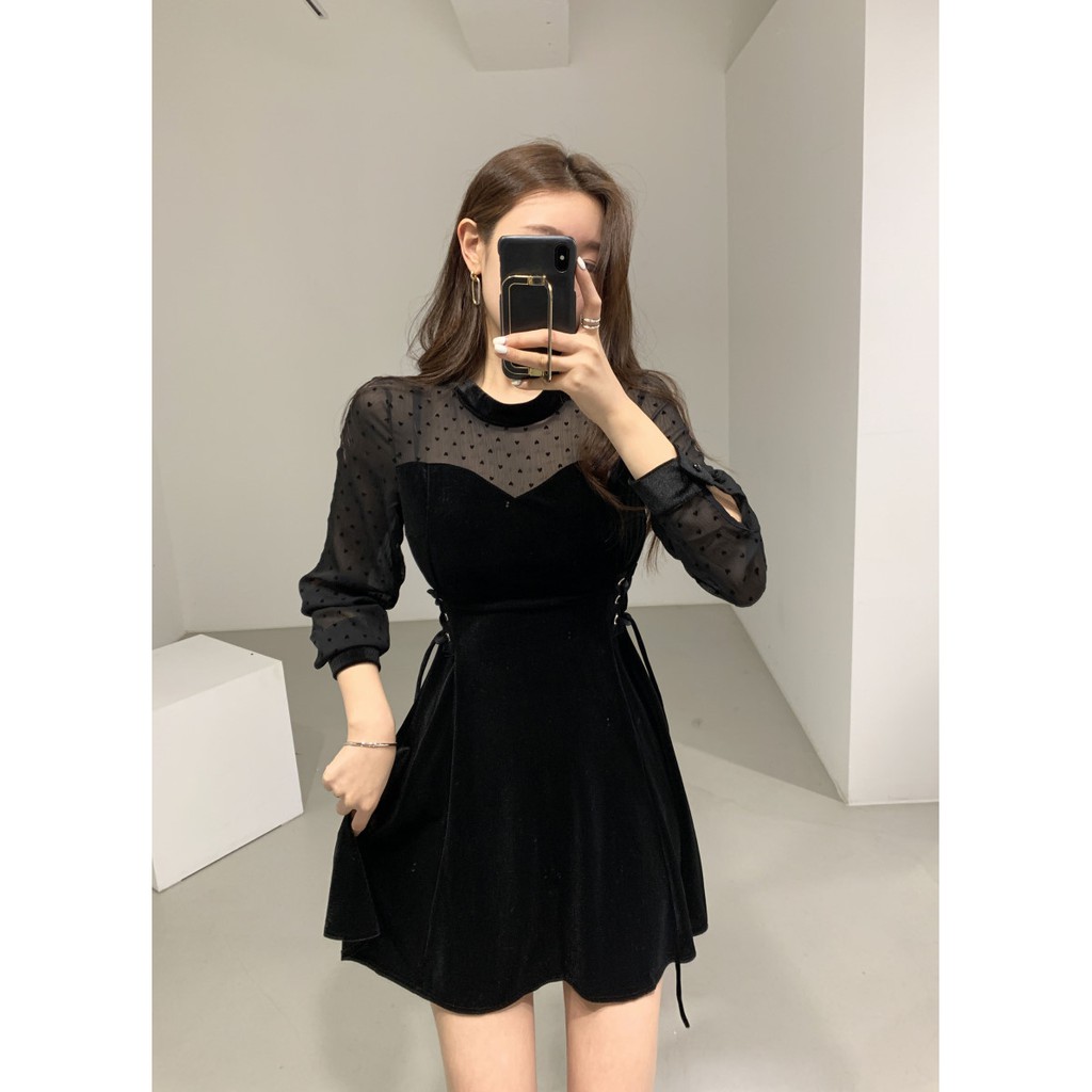 Váy nhung ulyzzang thắt eo Hàn Quốc