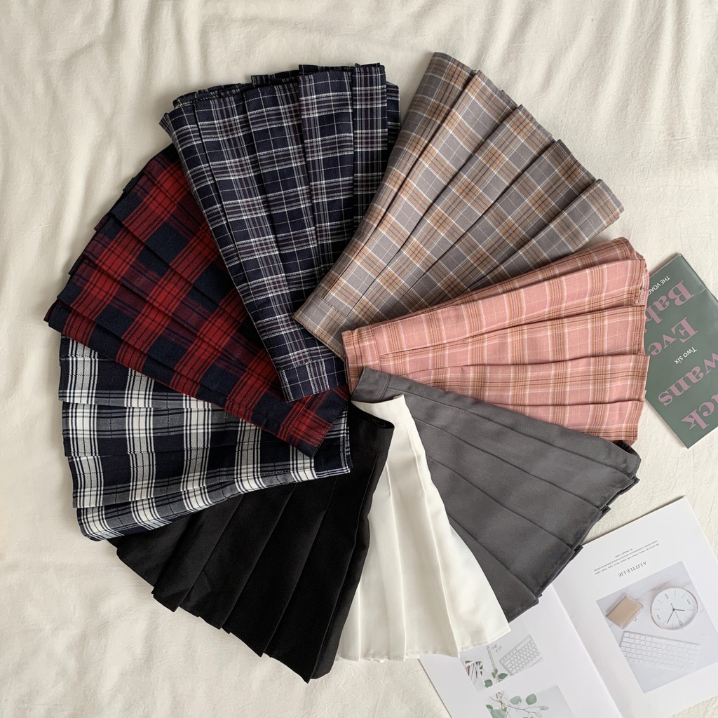 Chân Váy Xếp Ly Lưng Cao Họa Tiết Kẻ Sọc Thời Trang Mới Cho Nữ