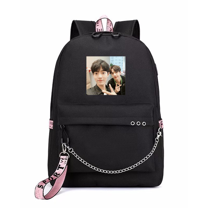 Balo thông minh ĐEN HỒNG in hình BÁC QUÂN NHẤT TIÊU Tiêu Chiến Vương Nhất Bác tiện lợi thời trang