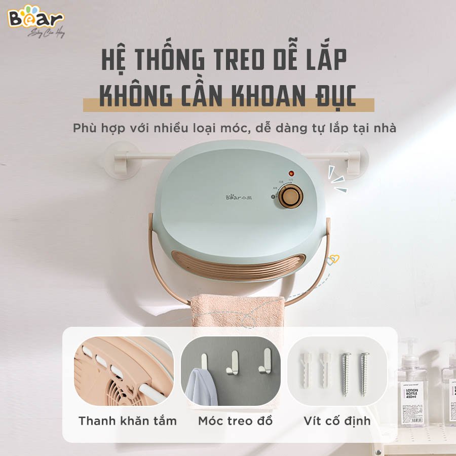 (BH 18 THÁNG) Máy Sưởi Bear, Máy Sưởi Gốm Nhà Tắm Bear DNQ-A19B1 Cao Cấp, Chống Thấm Nước, Không Khô Da Cho Mẹ Và Bé