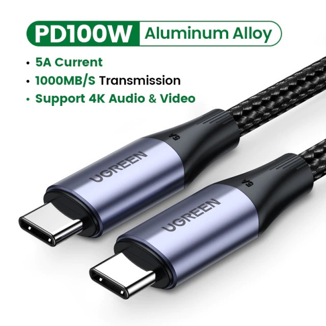 Cáp USB type C to USB type C Ugreen 80150 US355 Chính Hãng,USB 3.1 Gen2, truyền dữ liệu 10GB,hình ảnh 4K@60Hz