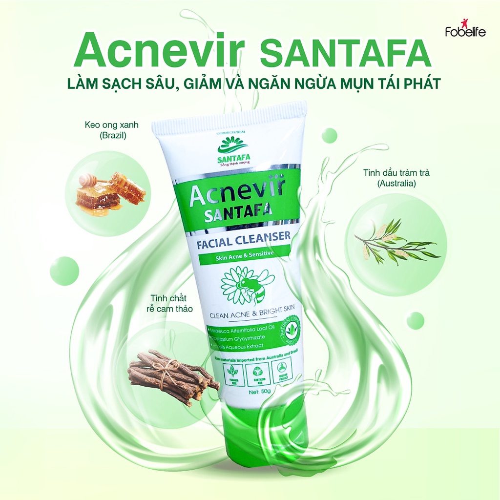 Sữa rửa mặt Acnevir Santafa Face wash gel (tuýp 100g) dành cho da mụn