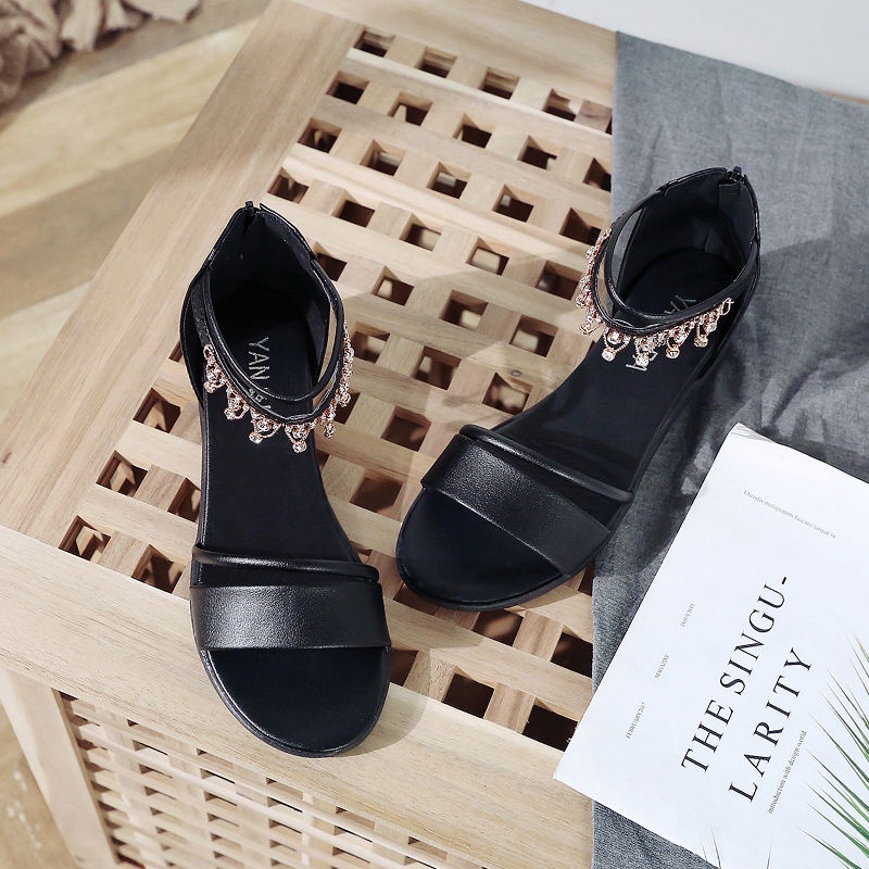 Giày Sandal Đế Thấp Hở Ngón Có Khóa Kéo Sau Phong Cách Hàn Quốc Mới Cho Nữ