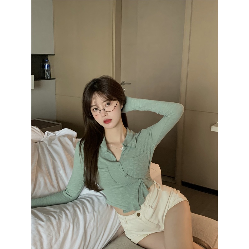 Áo dệt kim tay dài dáng ôm lưng cao gợi cảm thời trang Hàn Quốc | BigBuy360 - bigbuy360.vn