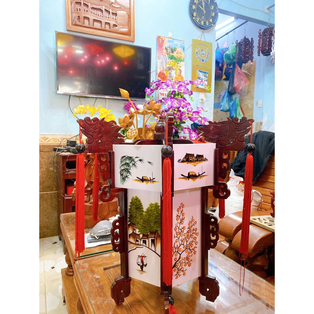 Lồng Đèn Lục Giác Kéo Quân Hội An Chạm Rồng size 50cm.... Trang Trí Nhà cửa, Quán, Nhà Hàng, Khách Sạn, Đền Chùa...