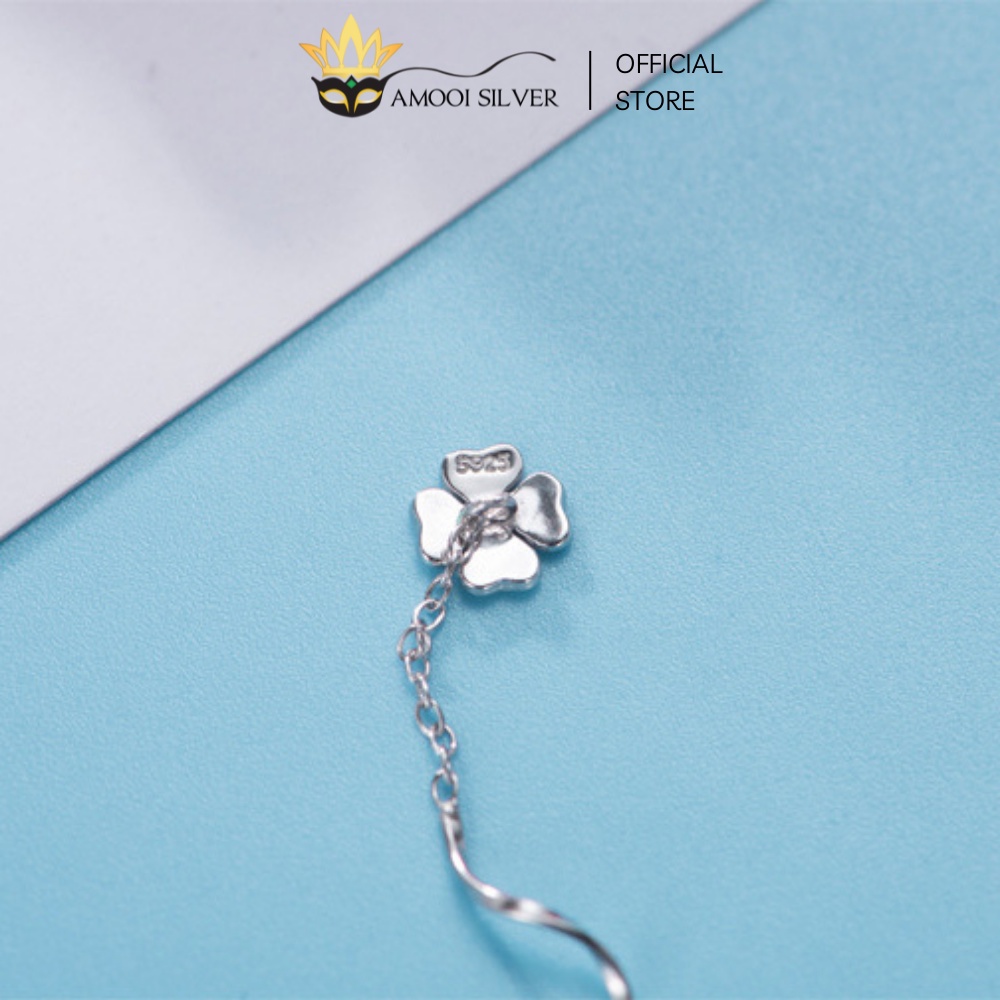 Bông Tai Bạc S925 Mẫu Cỏ 4 Lá Dáng Tua Dài Xỏ Qua Tai - Amooi Silver AB143