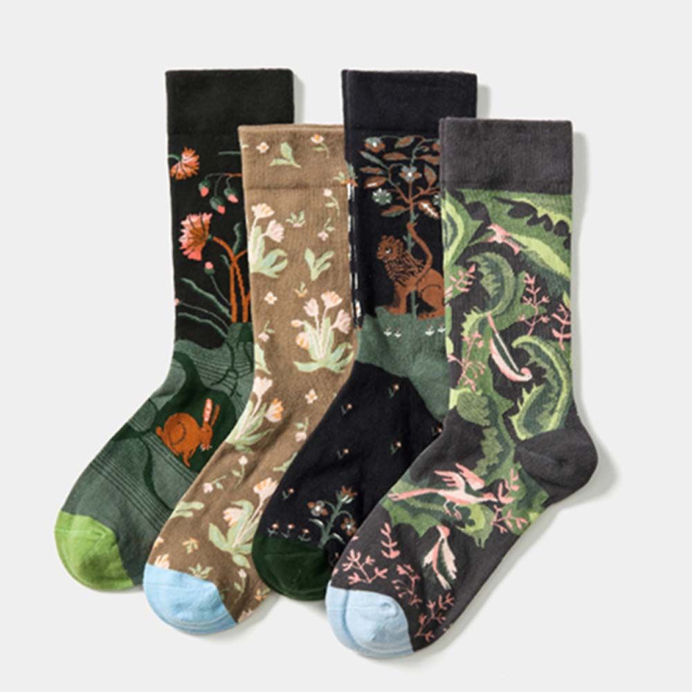 Vớ cổ trung in họa tiết tranh sơn dầu thời trang thu đông phong cách Harajuku Hàn Quốc cho nam