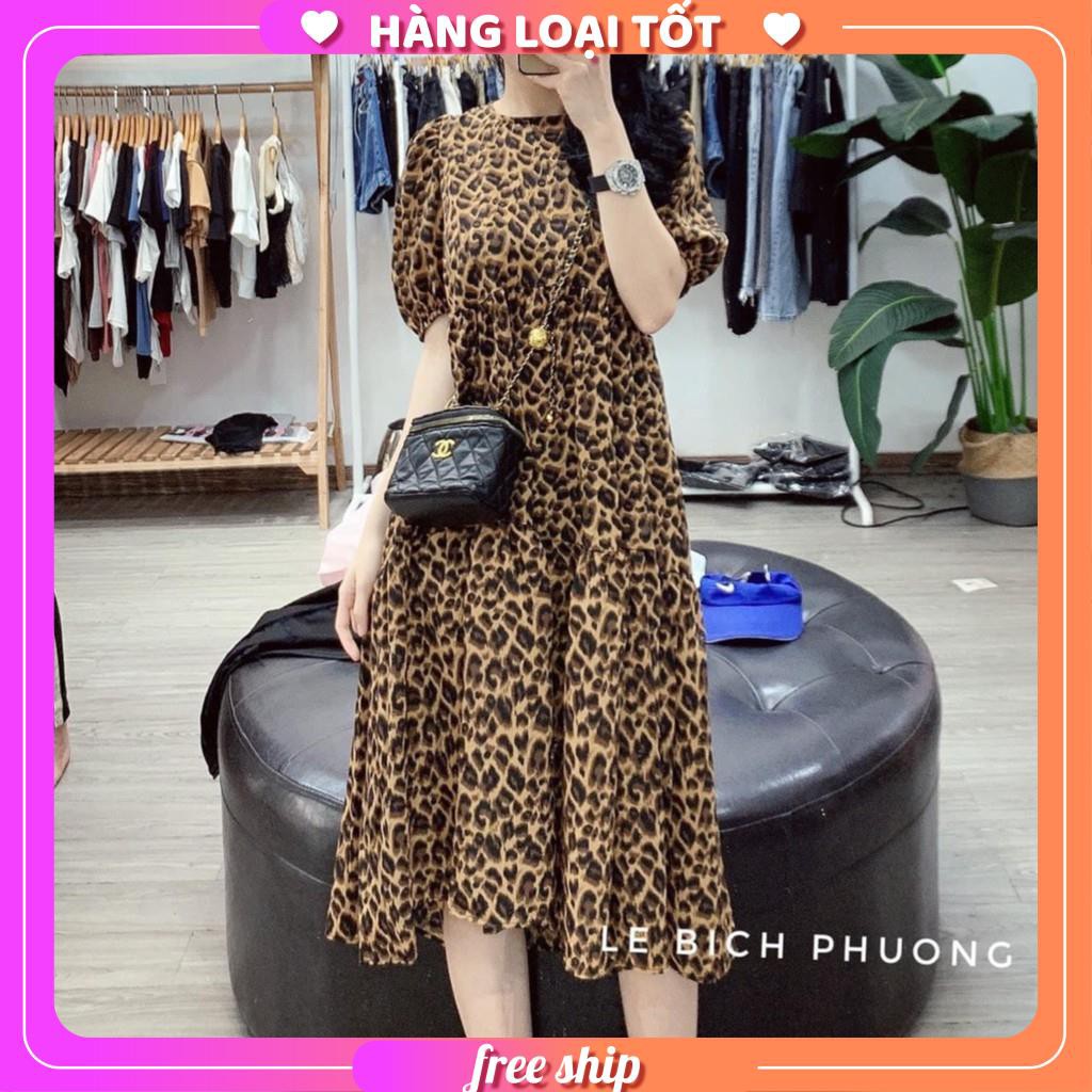 Váy babydoll họa tiết da báo, đầm suông cộc tay họa tiết cá tính - V31