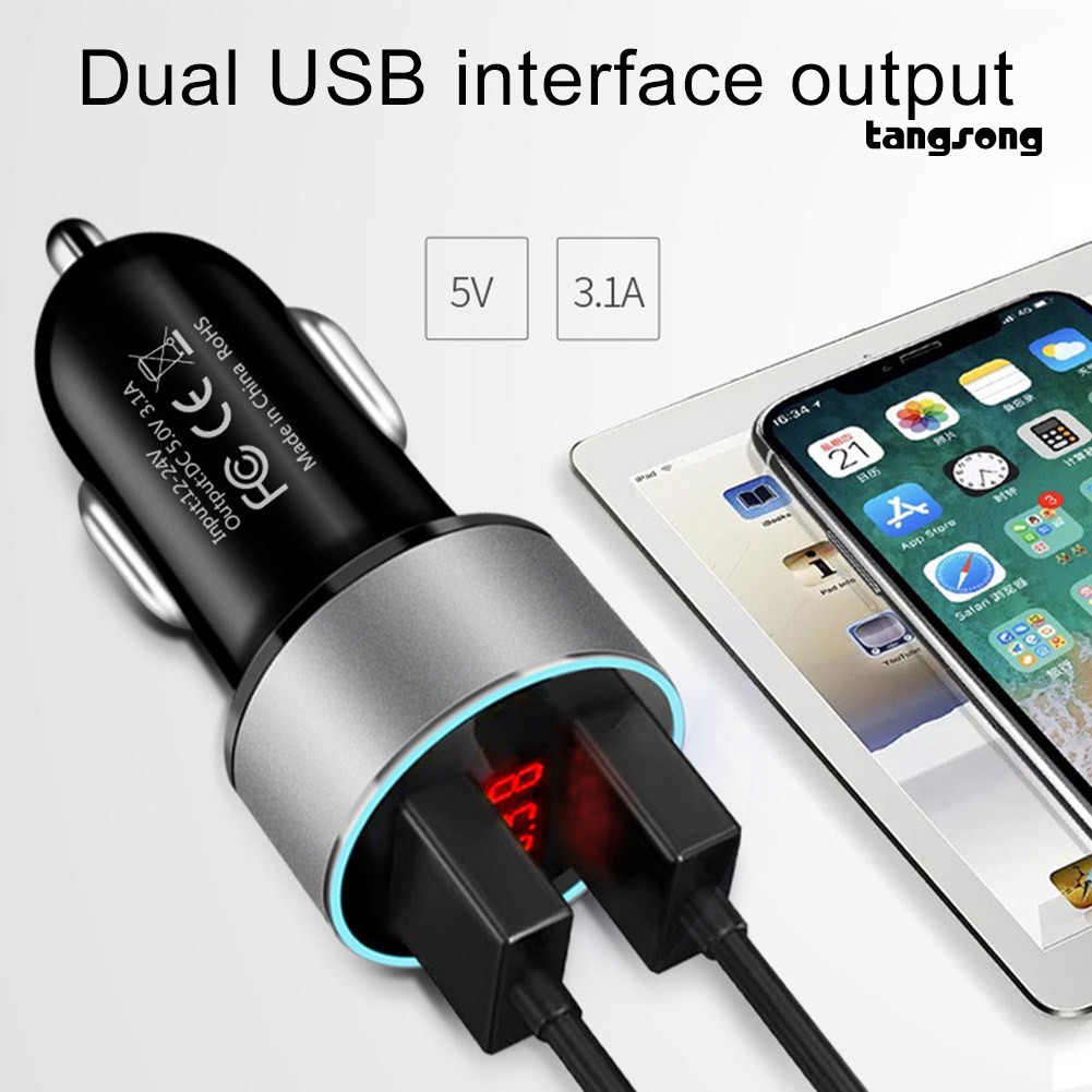 Ts + Cổng Sạc Usb Kép 3.1a Cho Xe Hơi